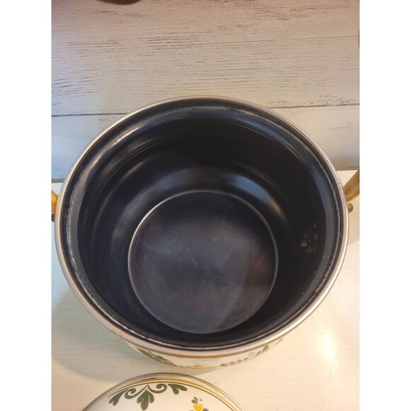 VTG 1960’s ASTA Enamelware Tea Kettle Teapot Brass Handles Floral West Germany - Picture 5 of 11